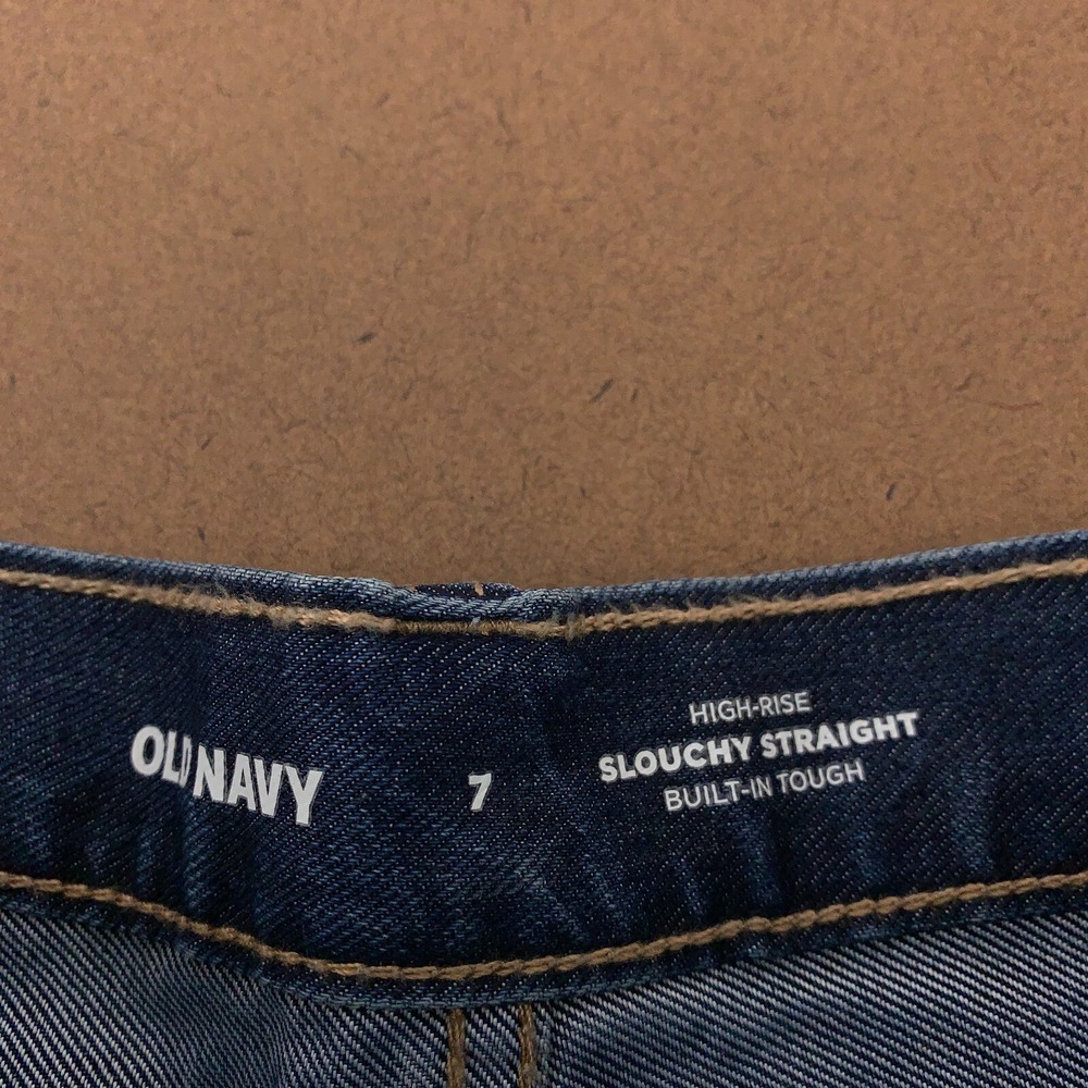 Old Navy Girls Size 7 Dark Wash Denim High-Waisted Slouchy Straight Jeans NWT - Picture 3 of 5
